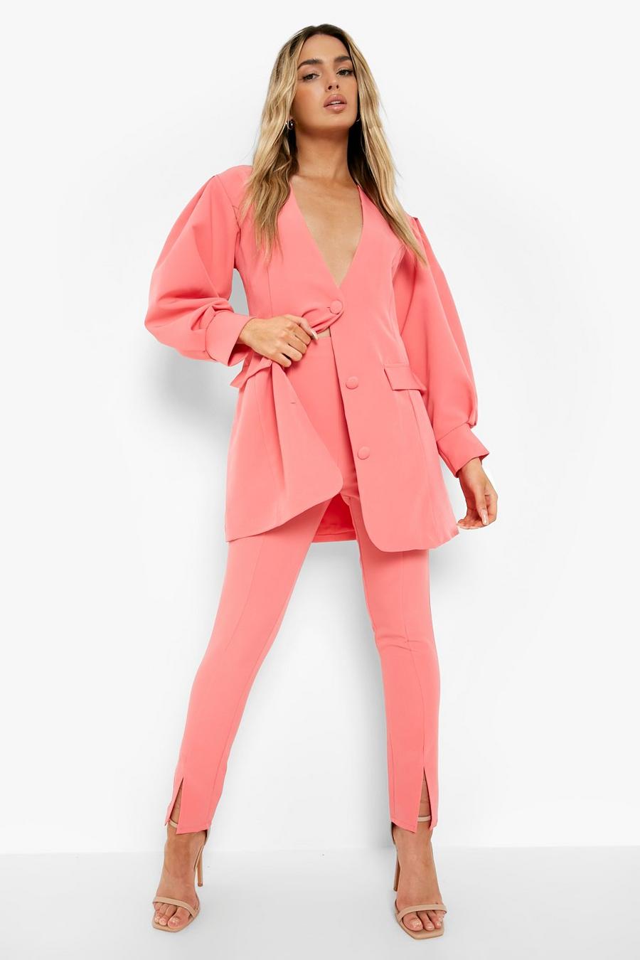 Candy pink Split Front Tailored Slim Fit Pants
