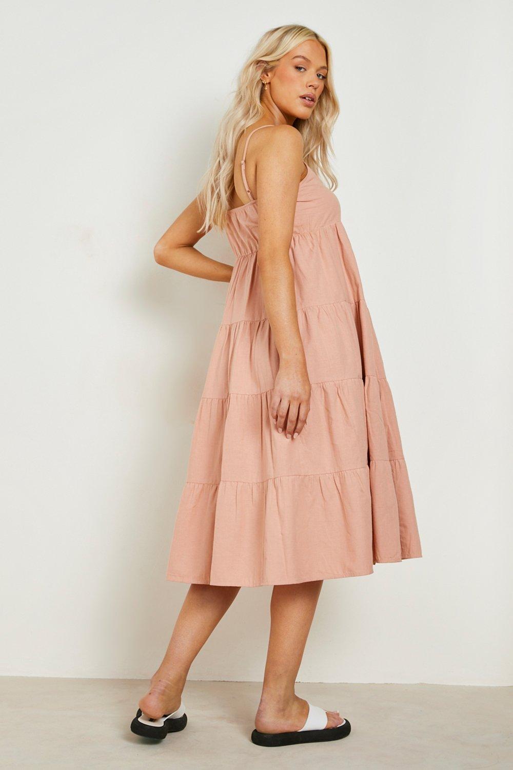 Maternity Premium Linen Tiered Midi Dress boohoo NZ