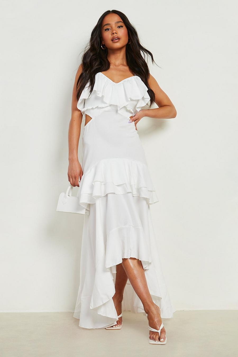 לבן שמלת מקסי ברדו פטיט משיפון עם מלמלה image number 1