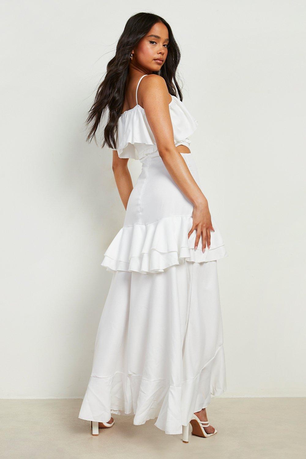 White ruffle sale bardot dress