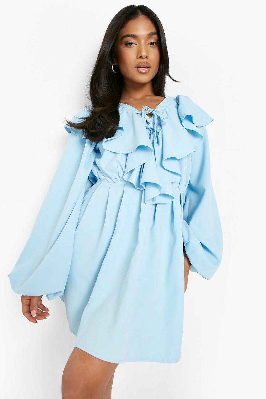 Sky blue Petite Ruffle Volume Sleeve Mini Dress image number 1