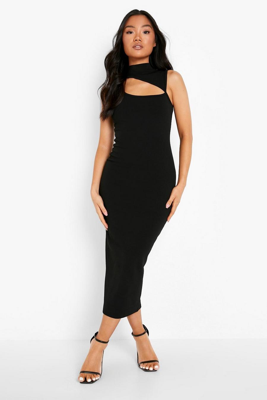 Black Petite High Neck Cut Out Bodycon Midaxi Dress image number 1