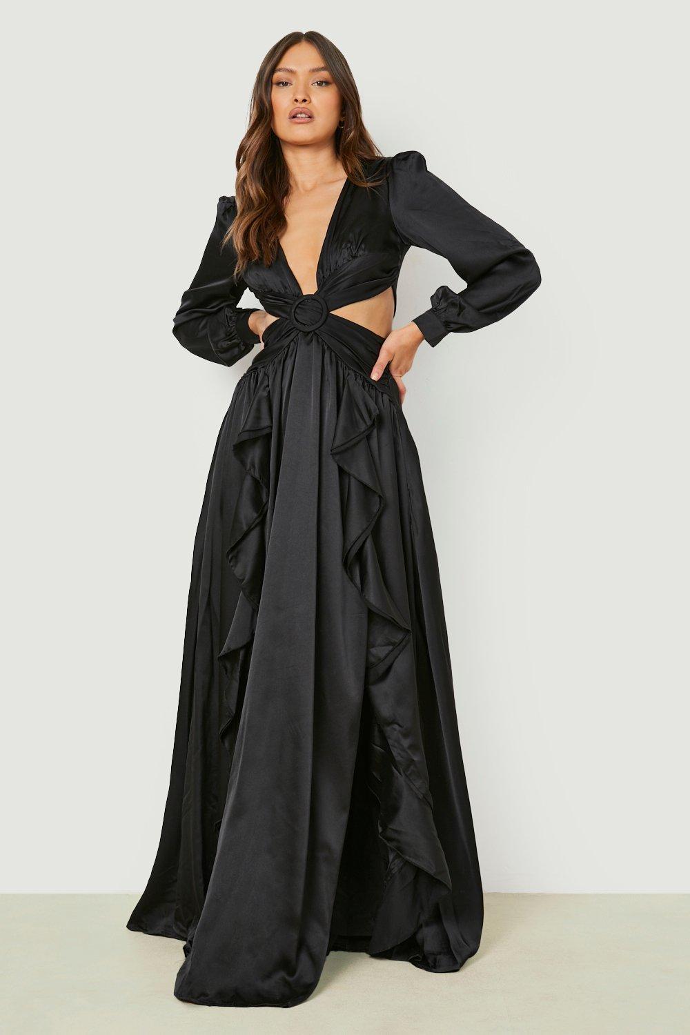 Plus Black Knitted Plunge Maxi Dress