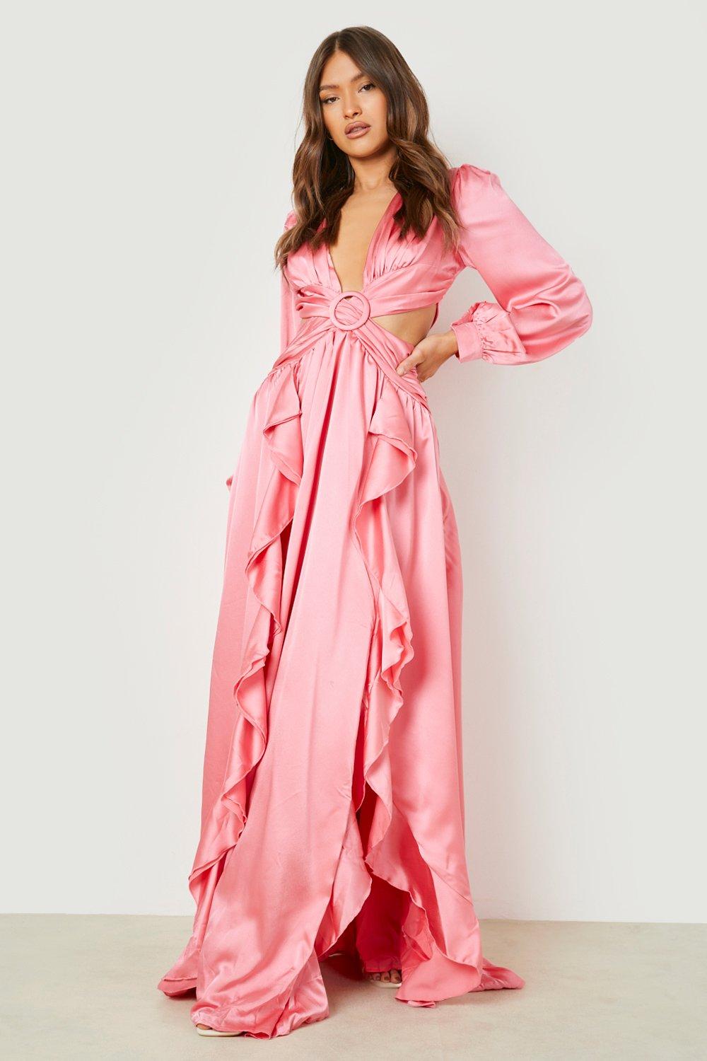 Satin ruffle 2025 maxi dress