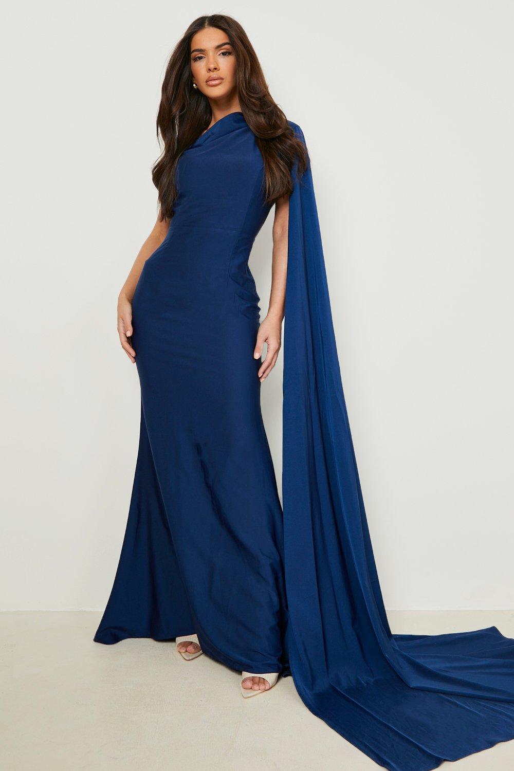 Satin Asymmetric Drape Fishtail Maxi Dress boohoo IL