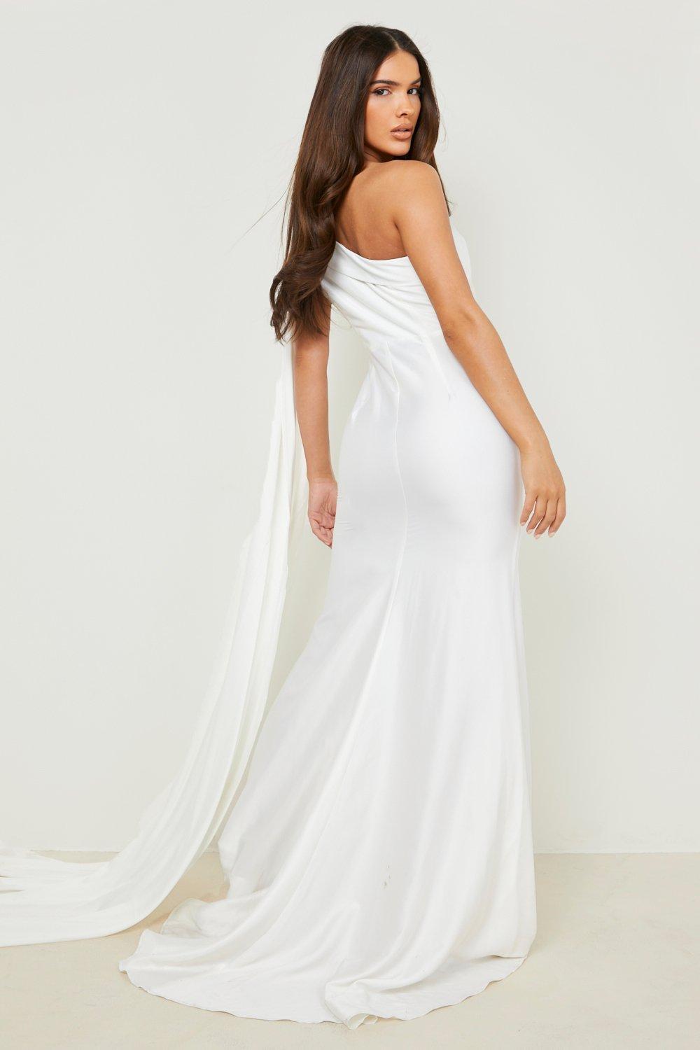 White satin drape gown