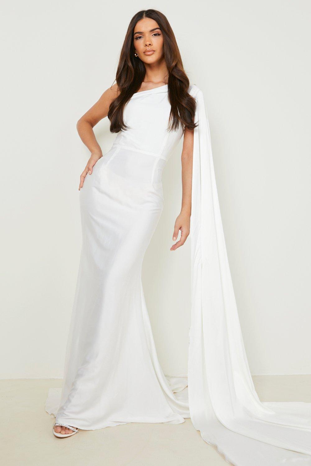 Satin Asymmetric Drape Fishtail Maxi Dress boohoo AU