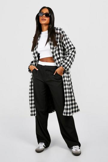 Black Dogtooth Structured Wool Coat