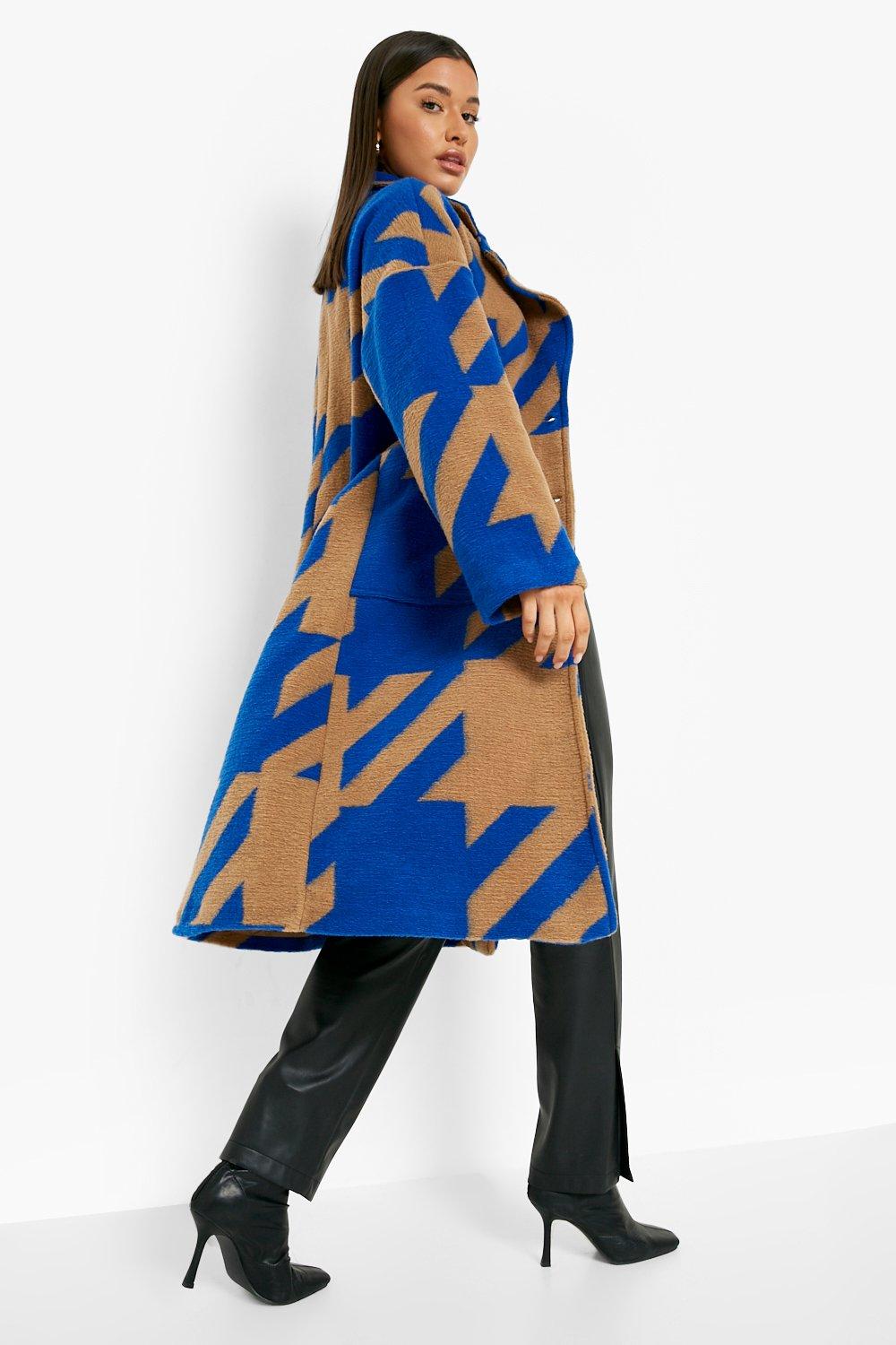 Oversized Dogtooth Wool Look Coat