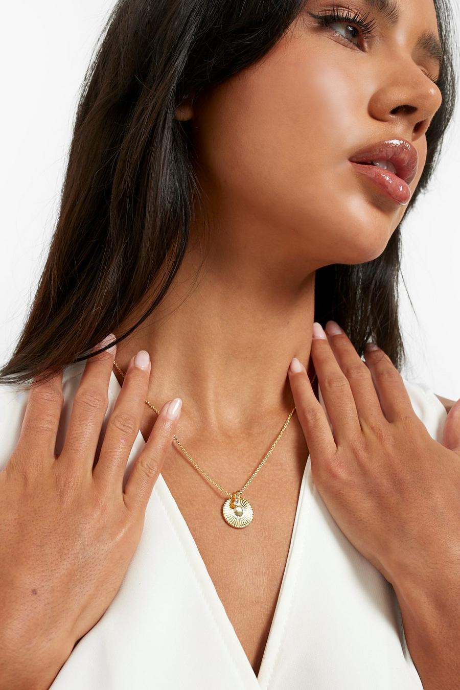 Real Gold Plated Textured Coin Necklace