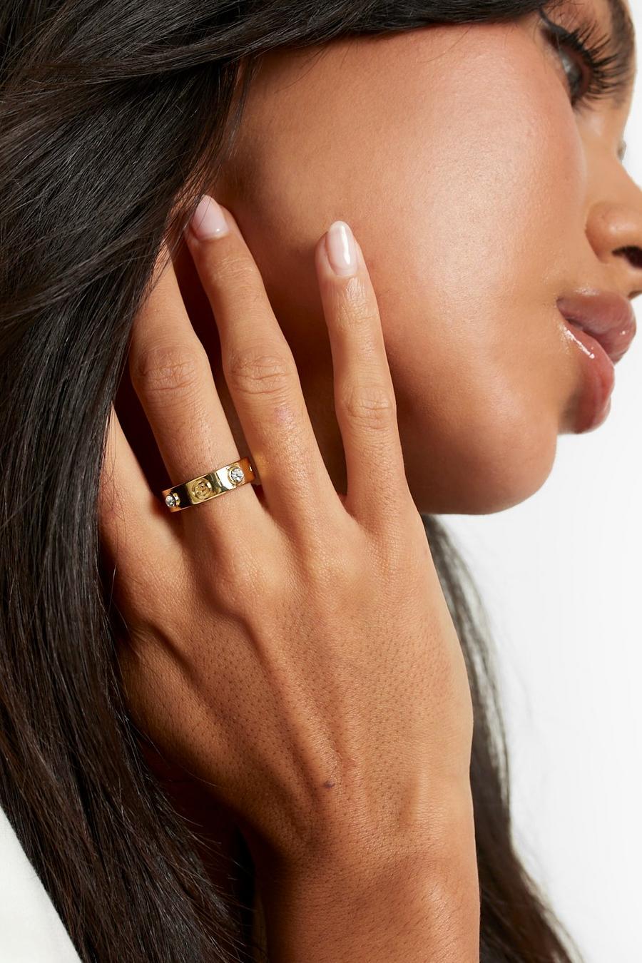 Real Gold Plated Diamante Statement Ring