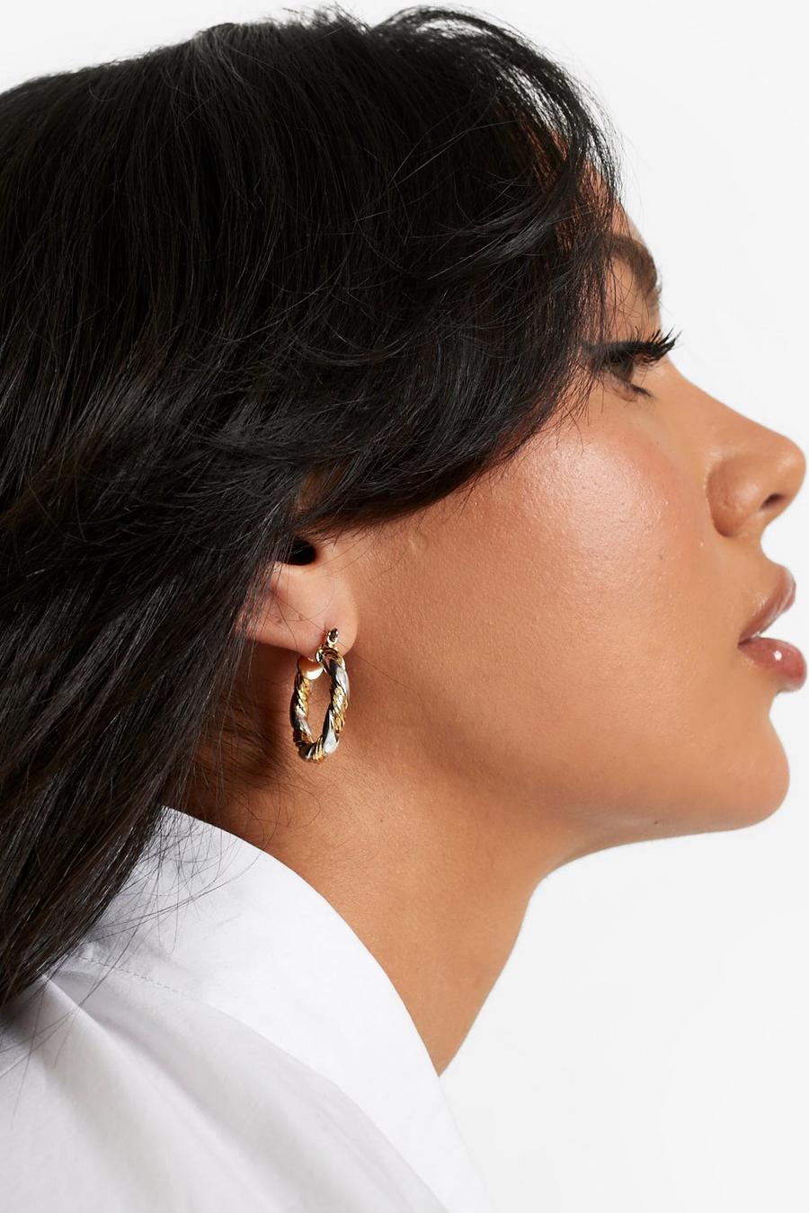 Real Gold Plated Textured Hoop Earring