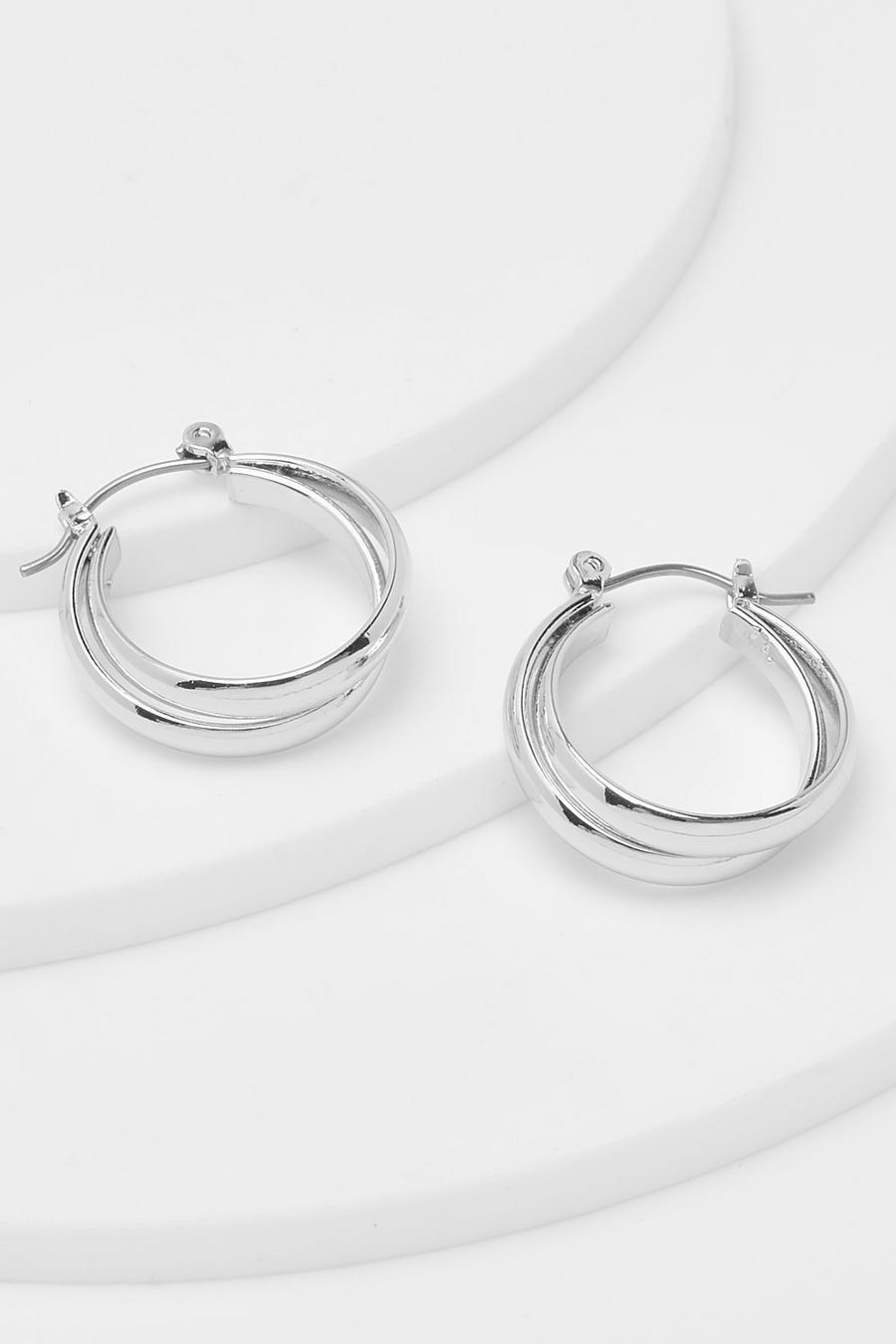 Real Silver Plated Double Hoop Earrings image number 1