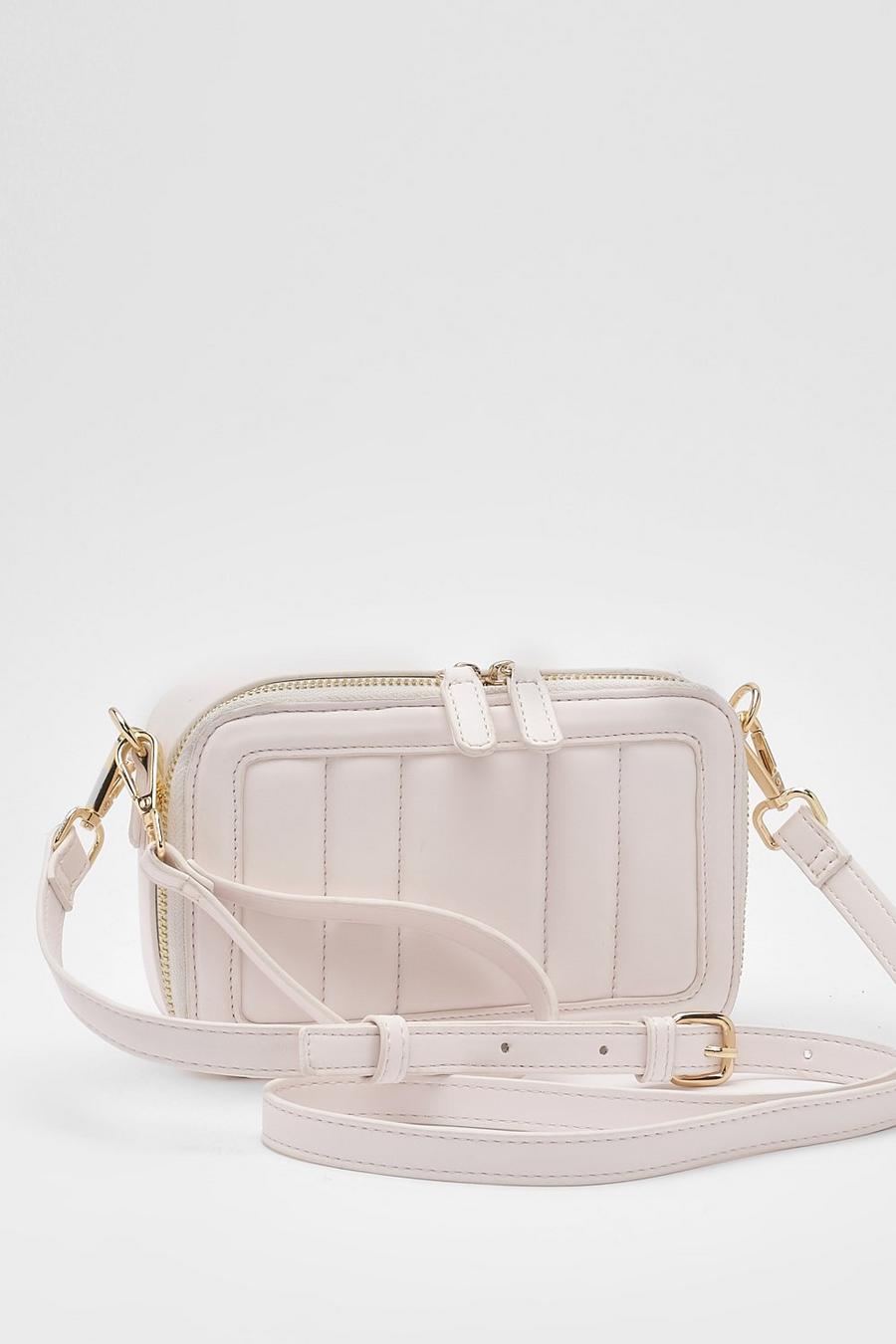 Cream Quilted Camera Cross Body Bag image number 1