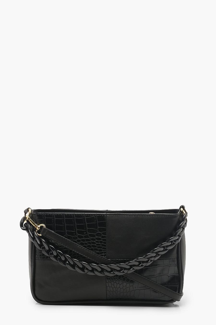 Black Chunky Chain Croc Patch Crossbody Bag image number 1