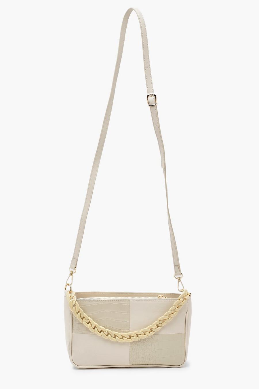Cream white Chunky Chain Croc Patch Shoulder Bag