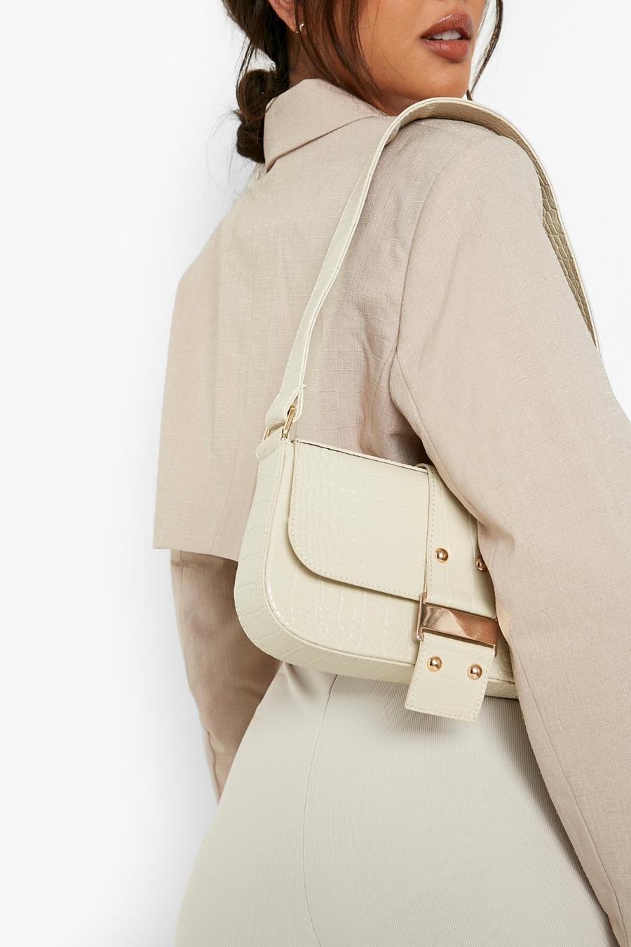 Cream white Stud Detail Shoulder Bag