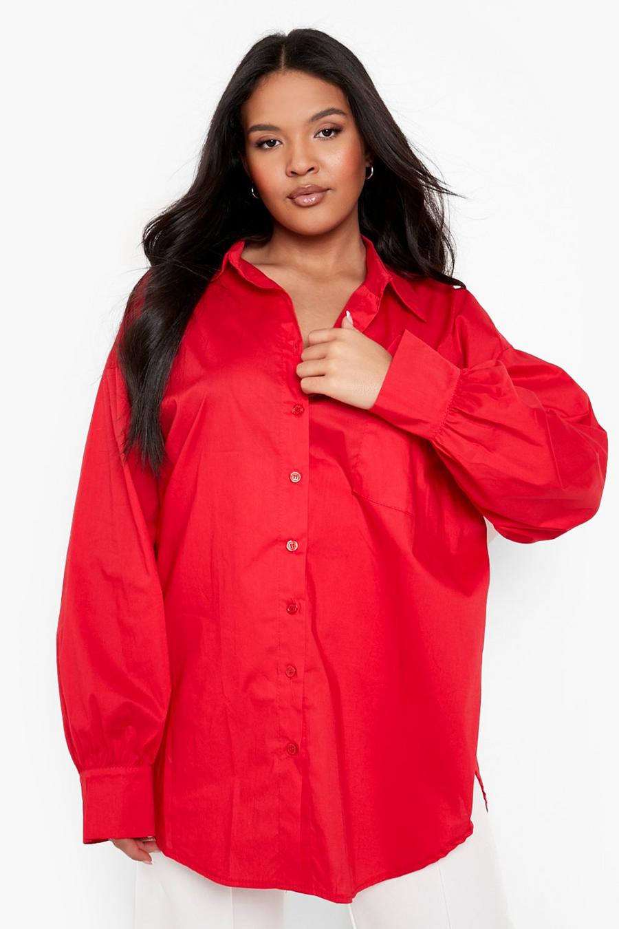 Red Plus Oversized Poplin Shirt image number 1