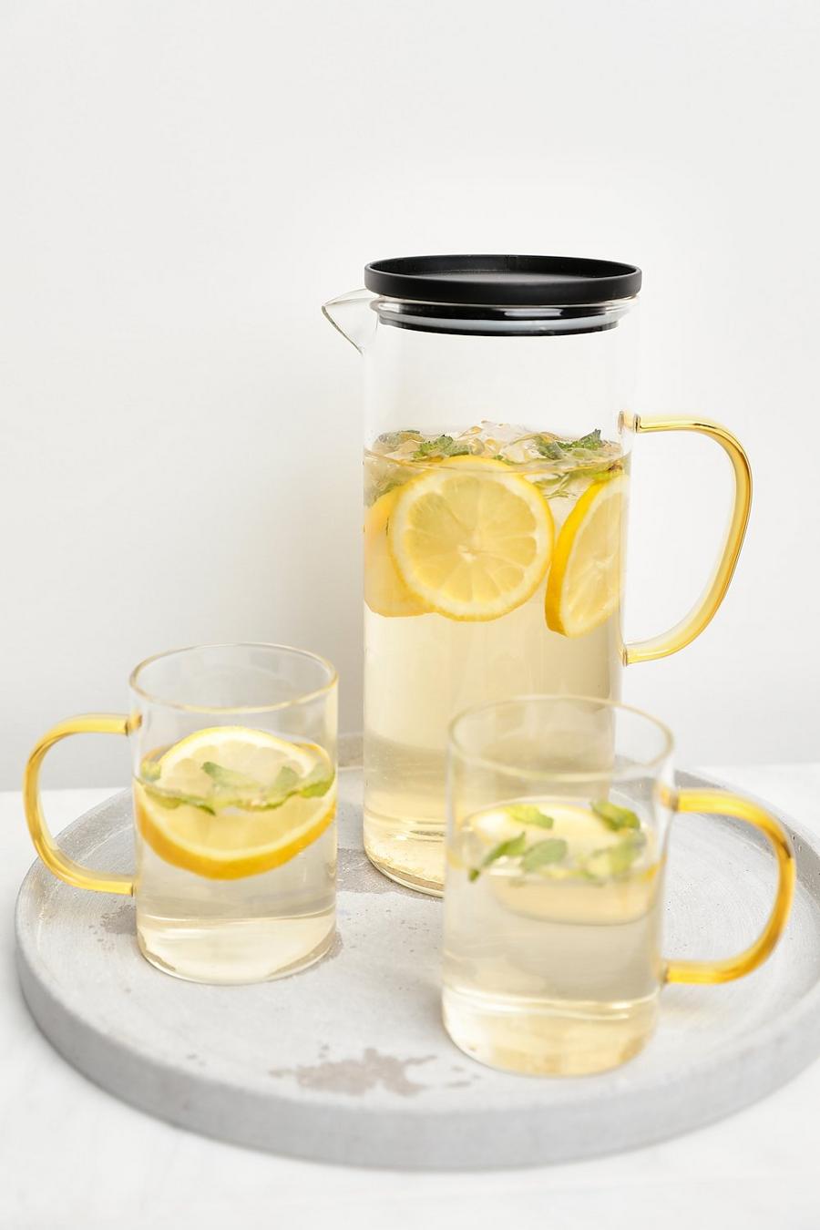 Clear Glass Pitcher With 2 Mugs 