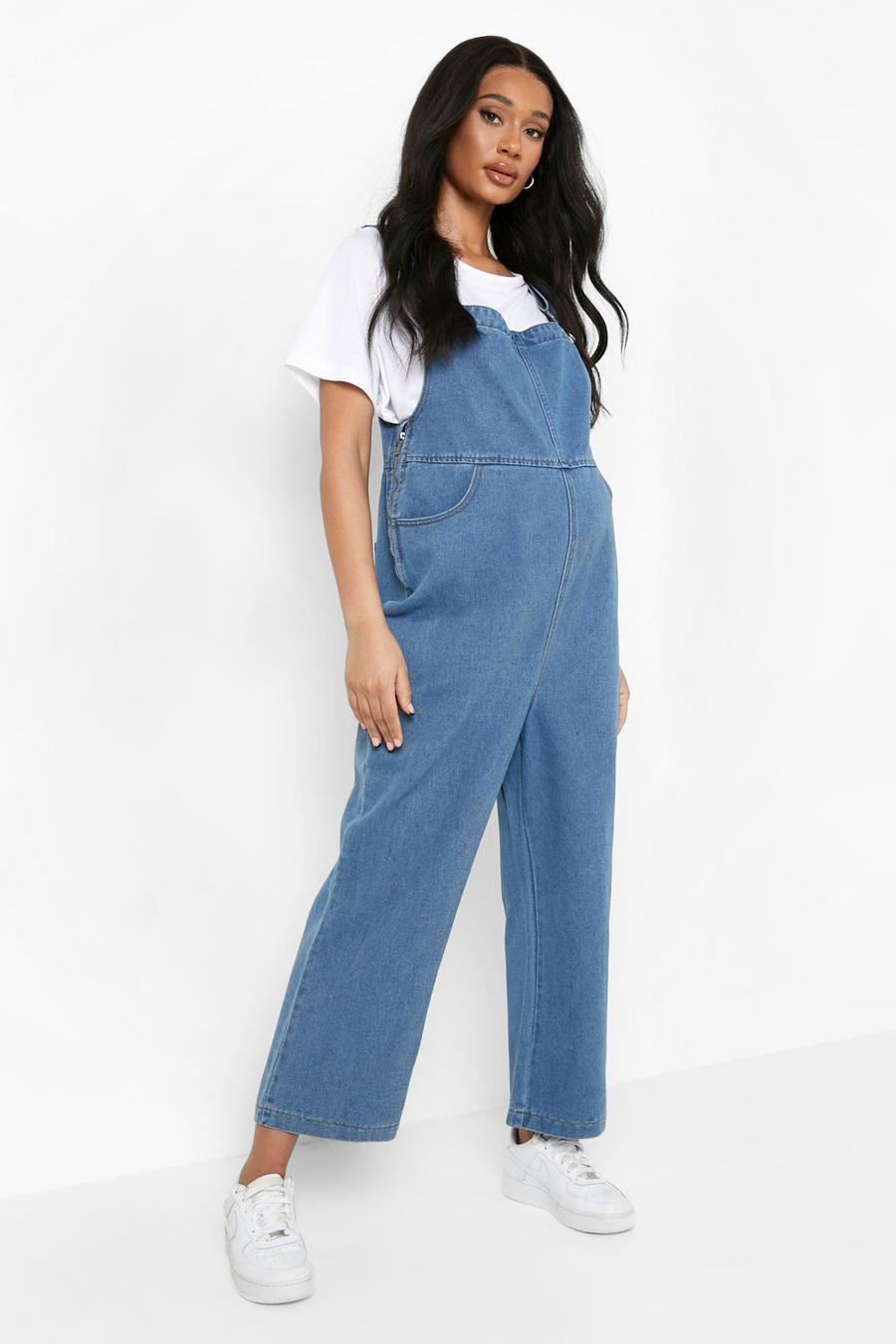 Pale blue Maternity Culotte Wide Leg Dungaree image number 1