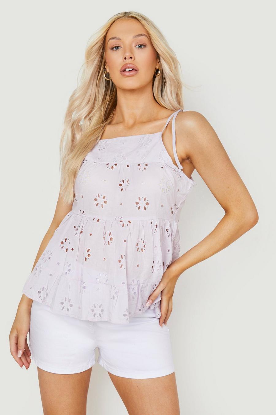 Lilac Maternity Strappy Broderie Top image number 1