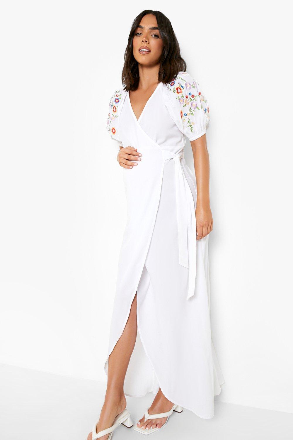 Women's Maternity Floral Embroidered Wrap Maxi Dress | Boohoo UK