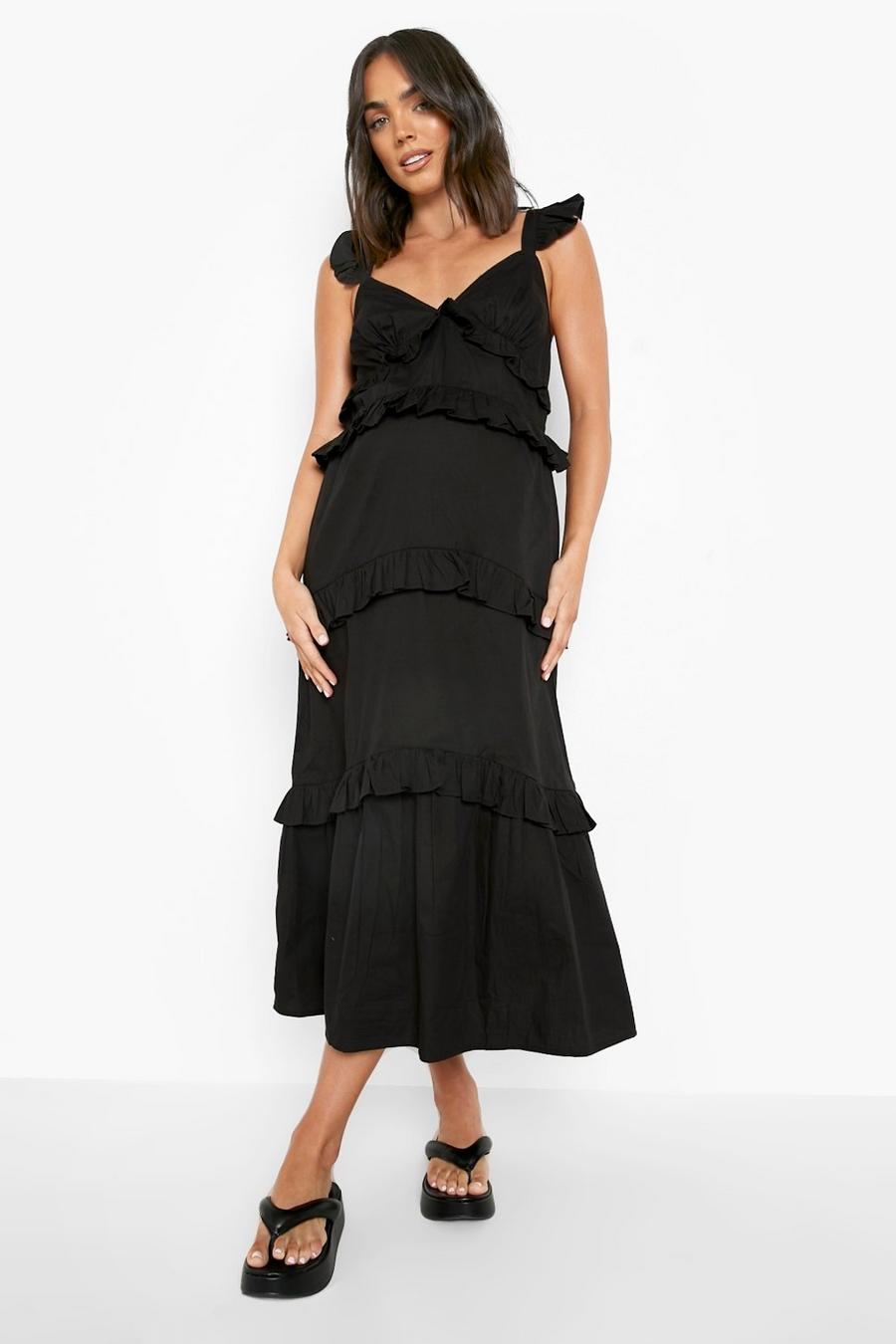 Black Maternity Frill Tie Midaxi Dress image number 1