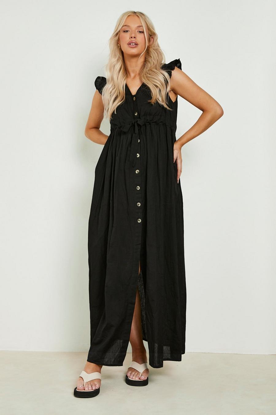 Black Maternity Cotton Button Down Maxi Dress image number 1