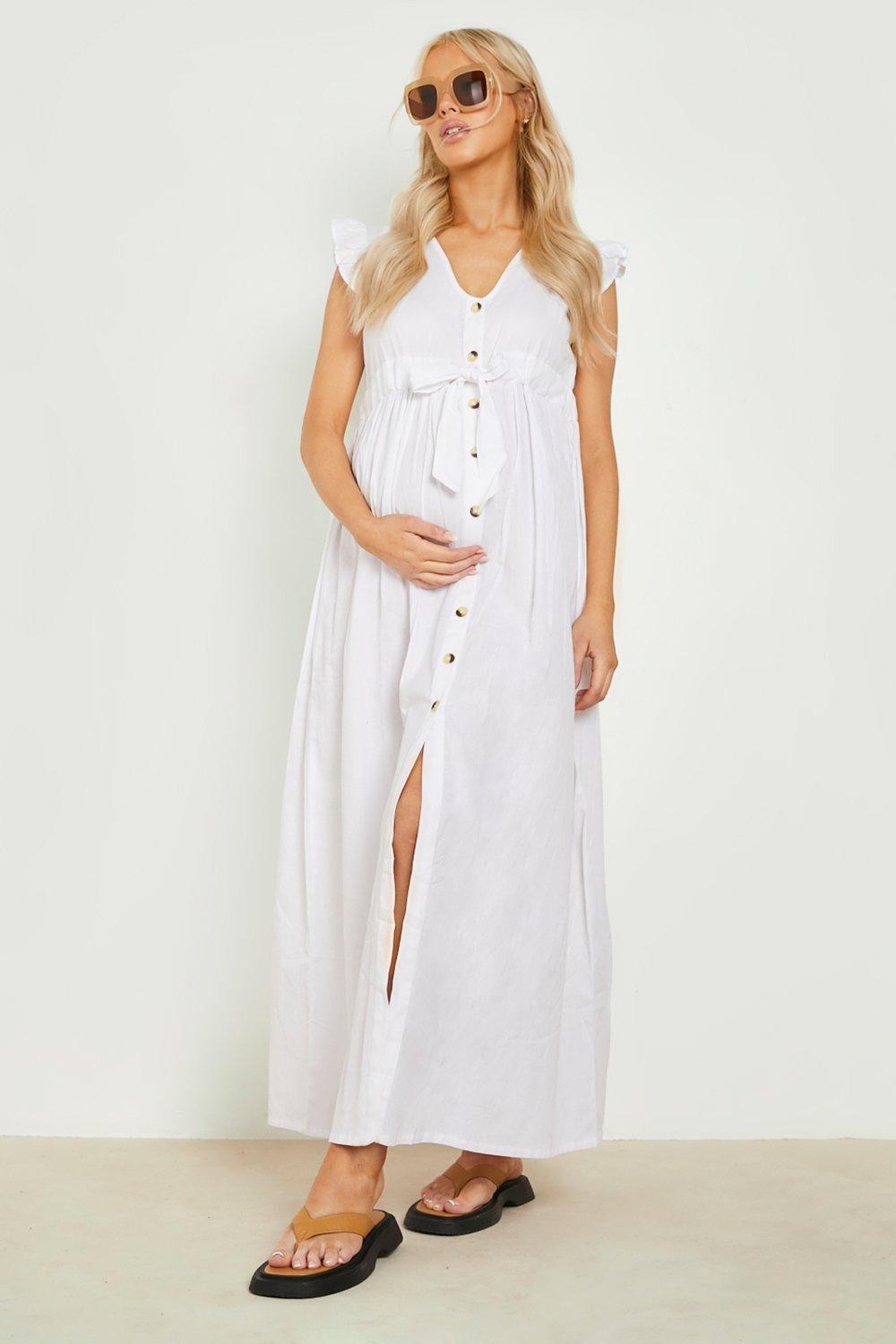 Maternity Cotton Button Down Maxi Dress ...