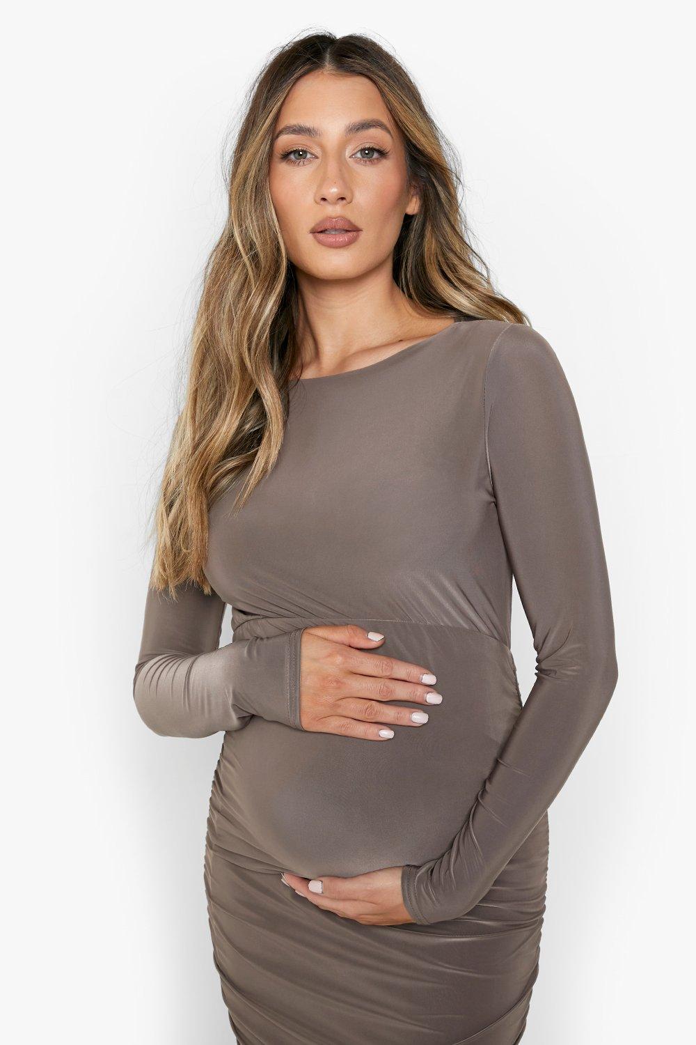 Ruched Maternity Jumpsuit in Mocha