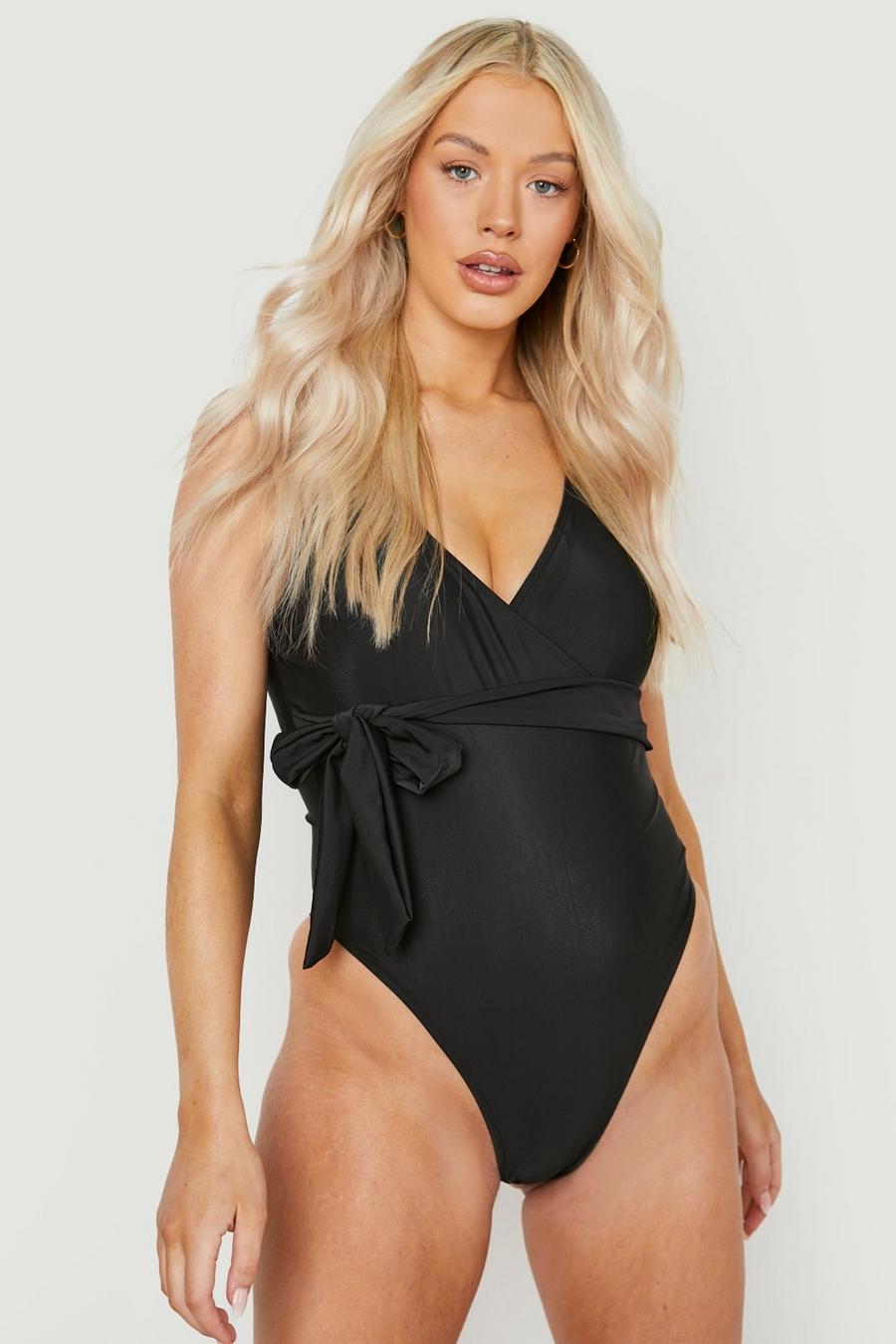 Black Maternity Wrap Waist Swimsuit
