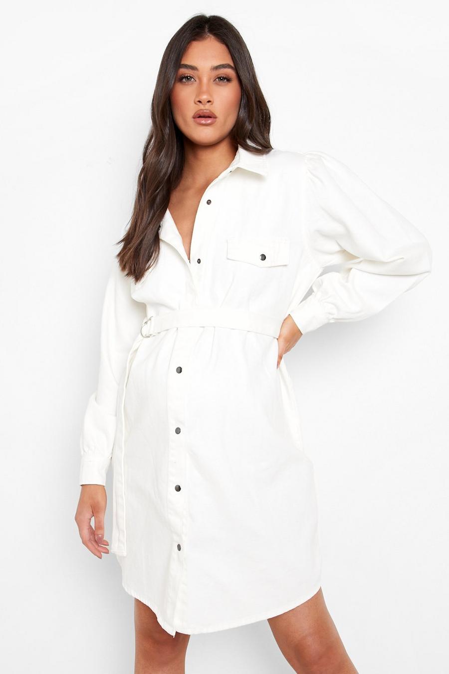 Ecru white Maternity Belted Utility Dress image number 1