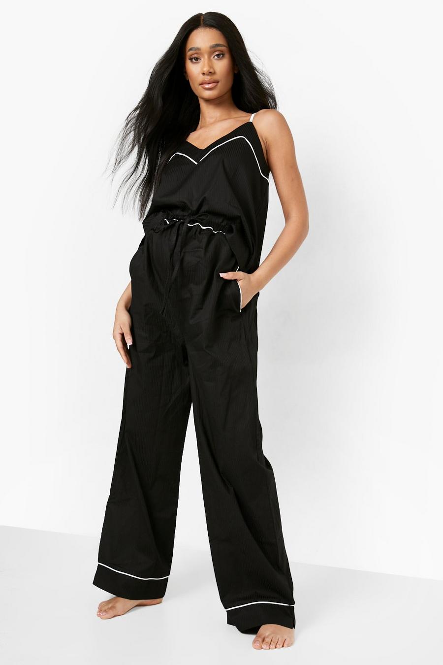 Pantalón de pijama Premamá de raso Premium con estampado de rayas, Black negro