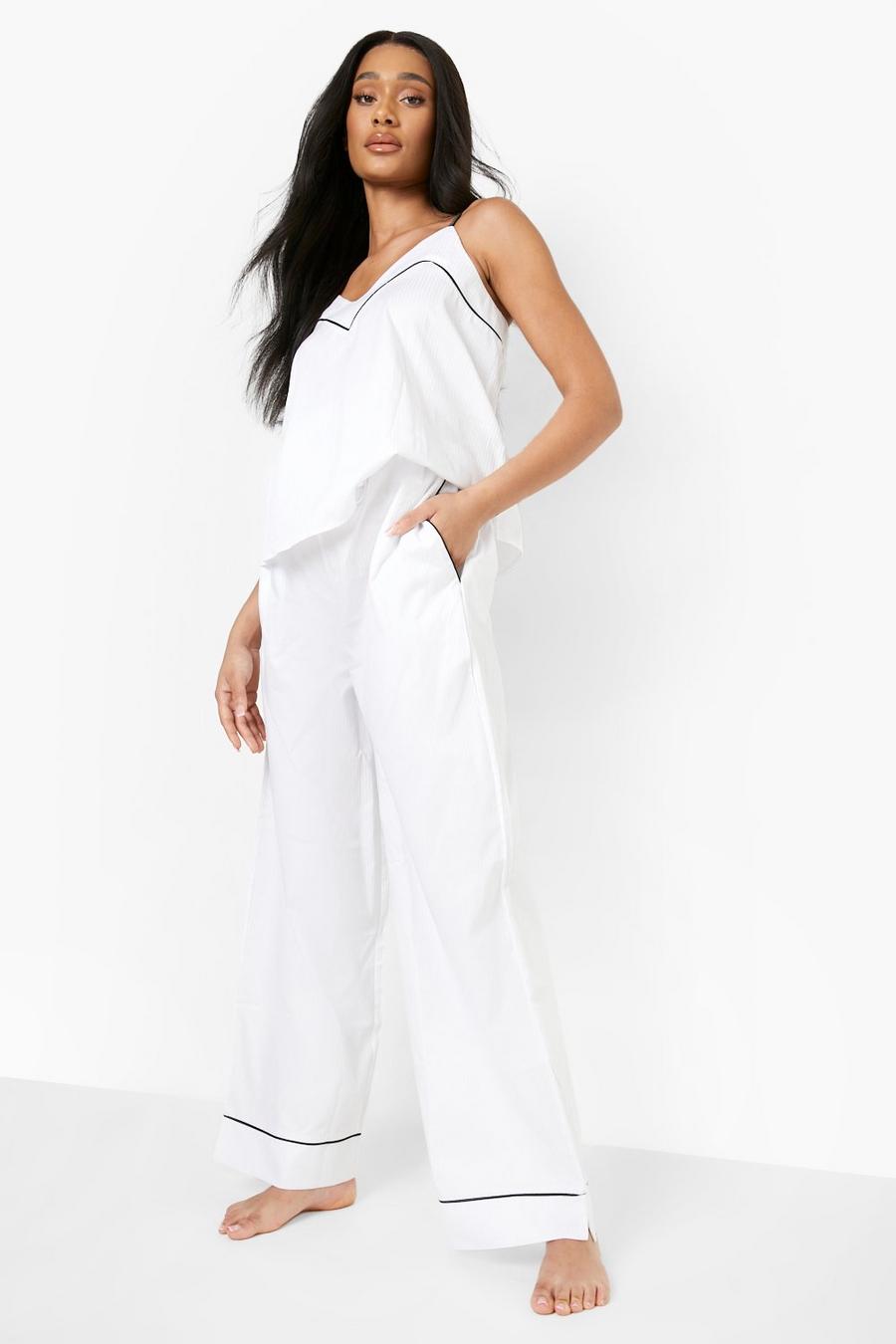 Pantalón de pijama Premamá de raso Premium con estampado de rayas, White blanco