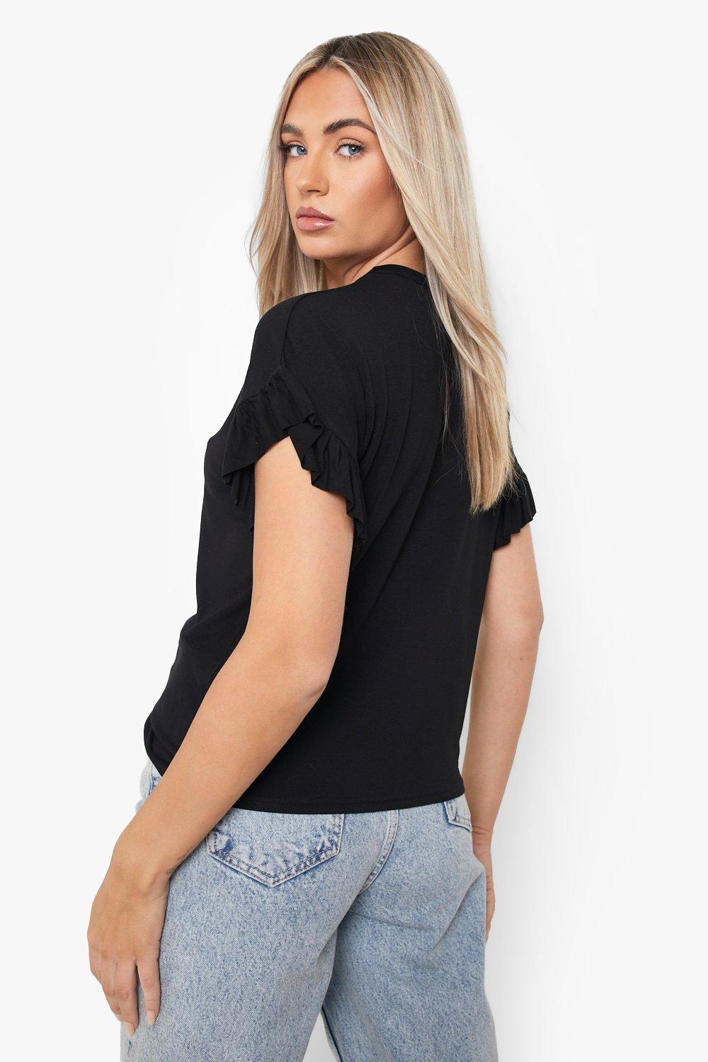 Black short sleeve store ruffle top