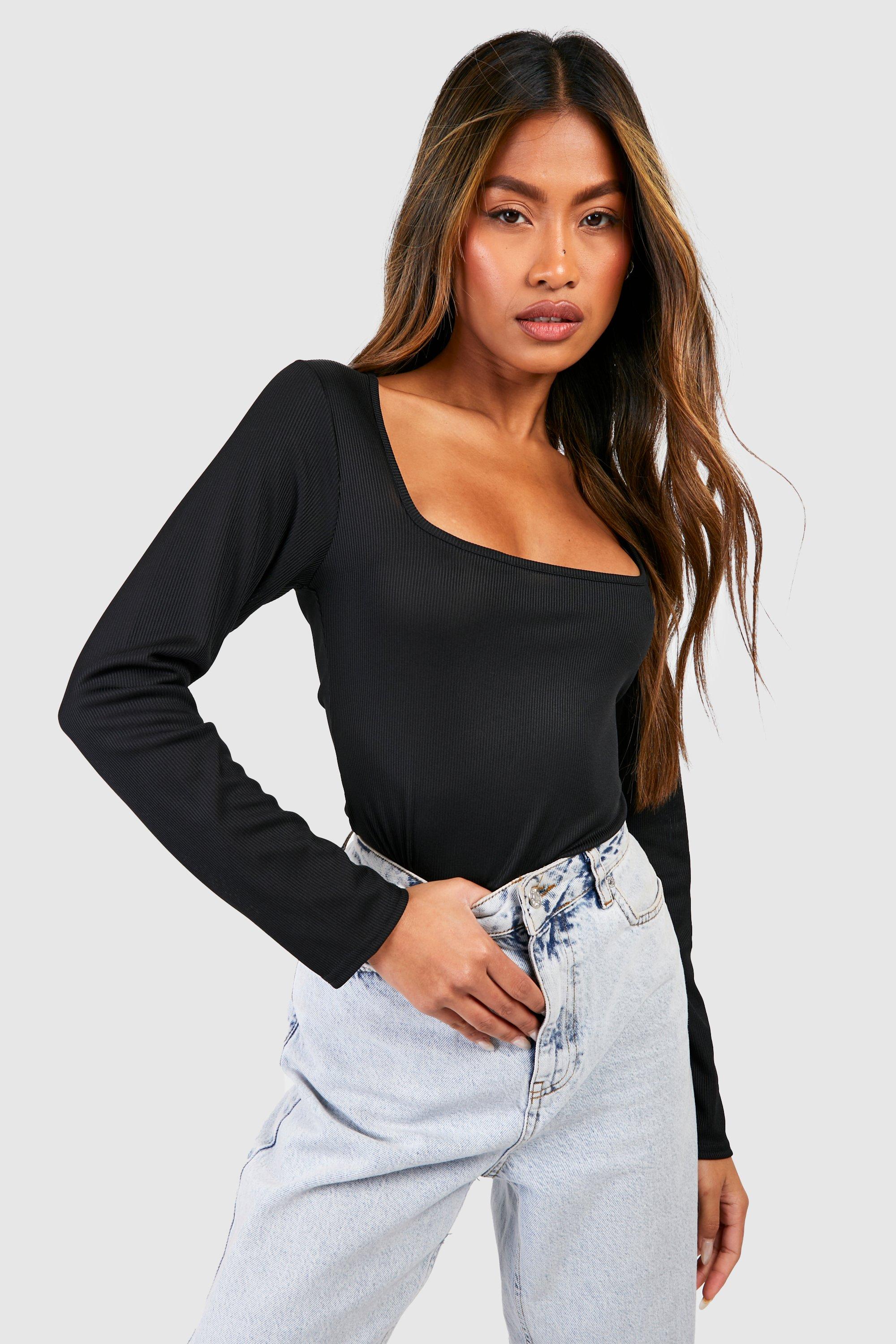 Ribbed Square Neck Top | boohoo