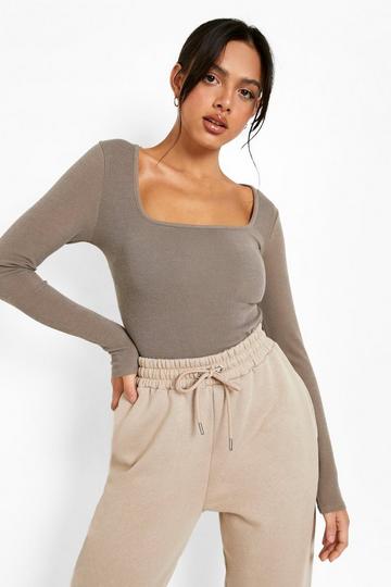 Ribbed Square Neck Top chocolate