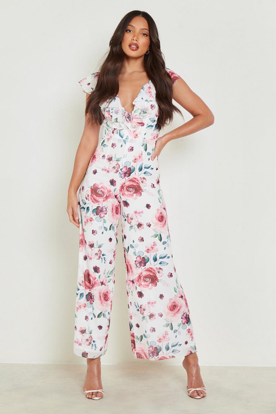 Ivory white Floral Frill Culotte Occasion Jumpsuit