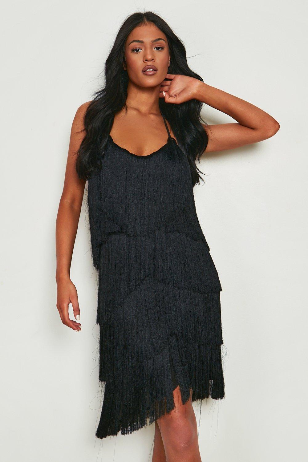 Black tassel detail outlet halterneck bodycon dress