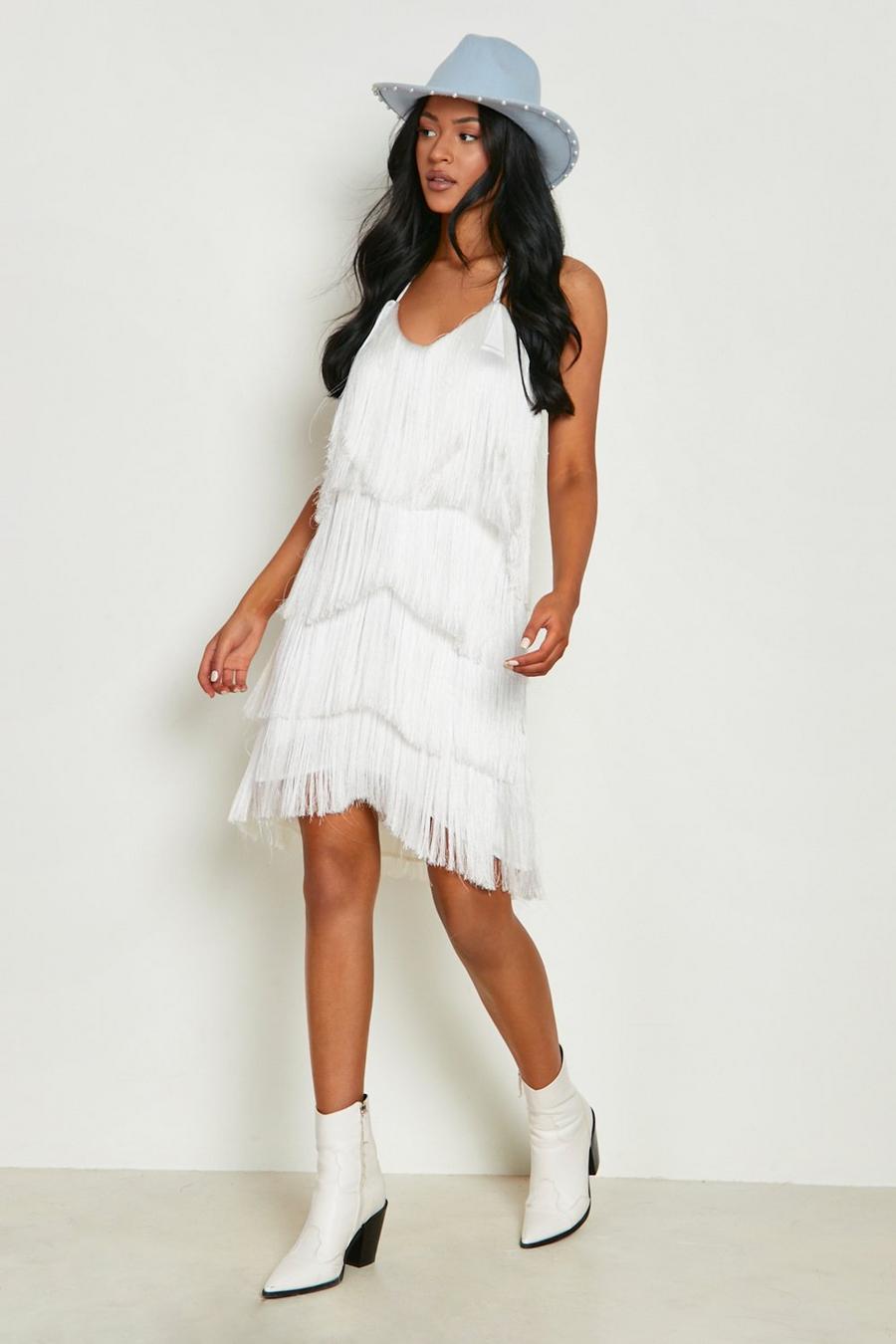 Tall - Robe dos nu à franges, Ivory white
