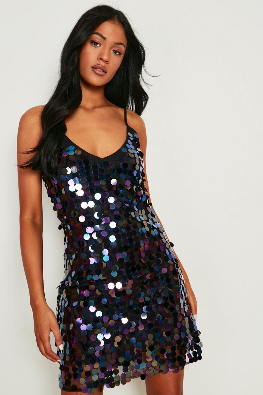 Black Tall Big Sequin Strappy Dress image number 1