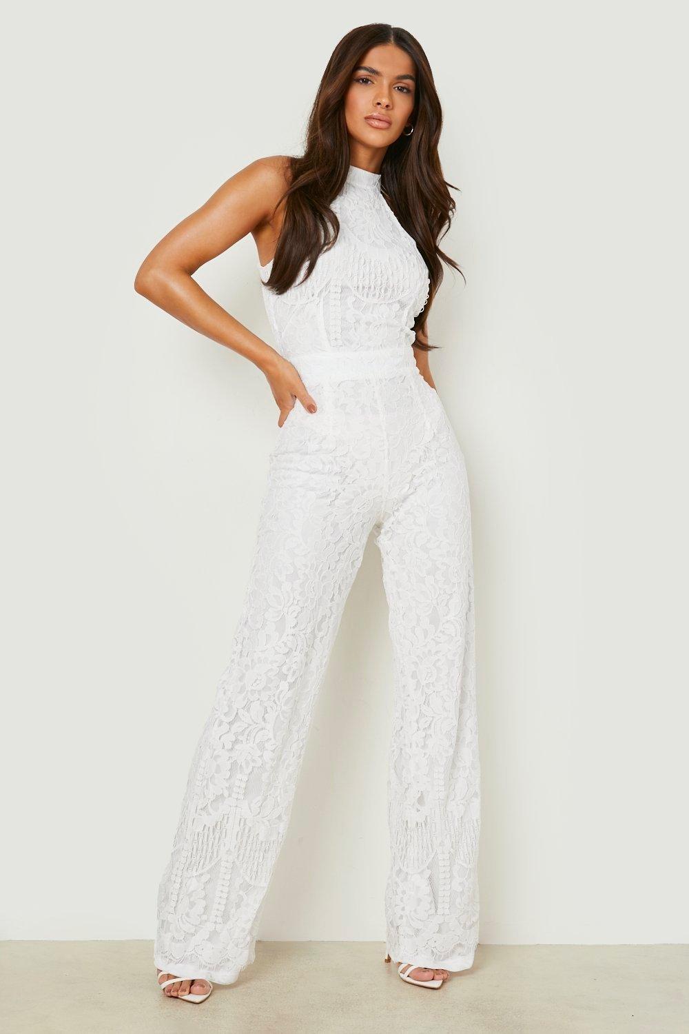 Julien Jumpsuit - Backless Wide Leg Cowl Neck Sequin Jumpsuit in White