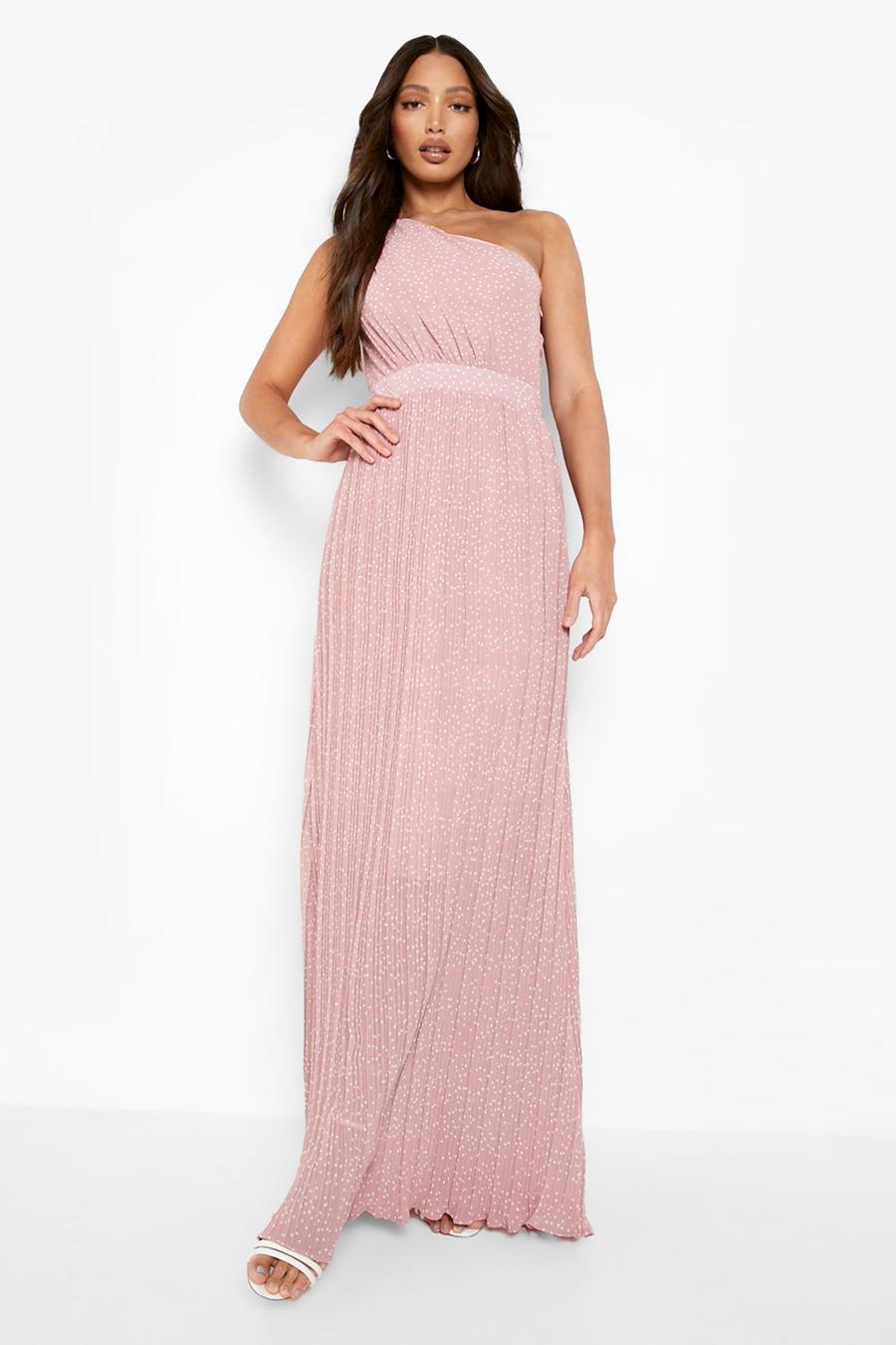 Baby pink Tall One Sleeve Spotty Maxi Dress image number 1