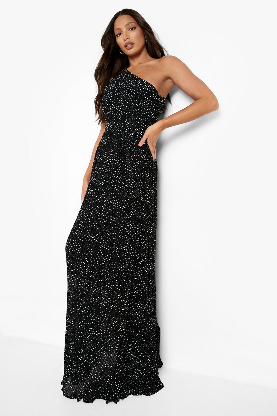 Black Tall One Sleeve Spotty Maxi Dress image number 1