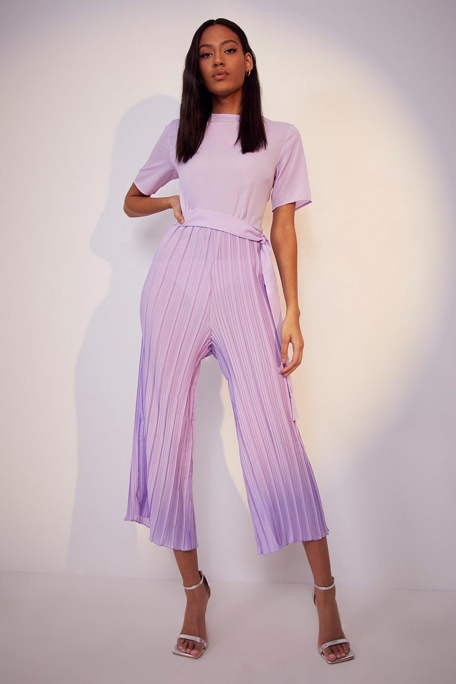 Lavender Tall Pleated Culotte Occasion Jumpsuit  image number 1