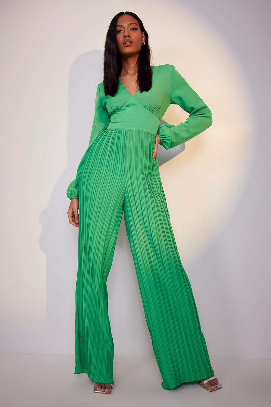 Summer green Tall Pleated Wide Leg Occasion Jumpsuit image number 1