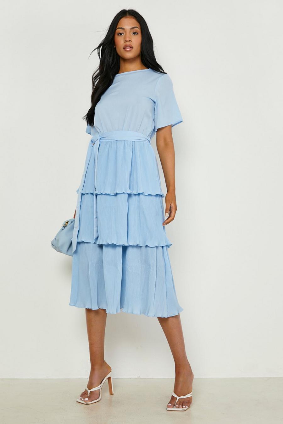 Pastel blue Tall Pleated Tired Belt Occasion Midi Dress  image number 1