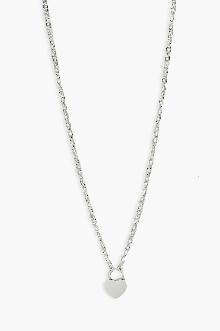 Silver argent Mini Heart Shape Padlock Necklace 