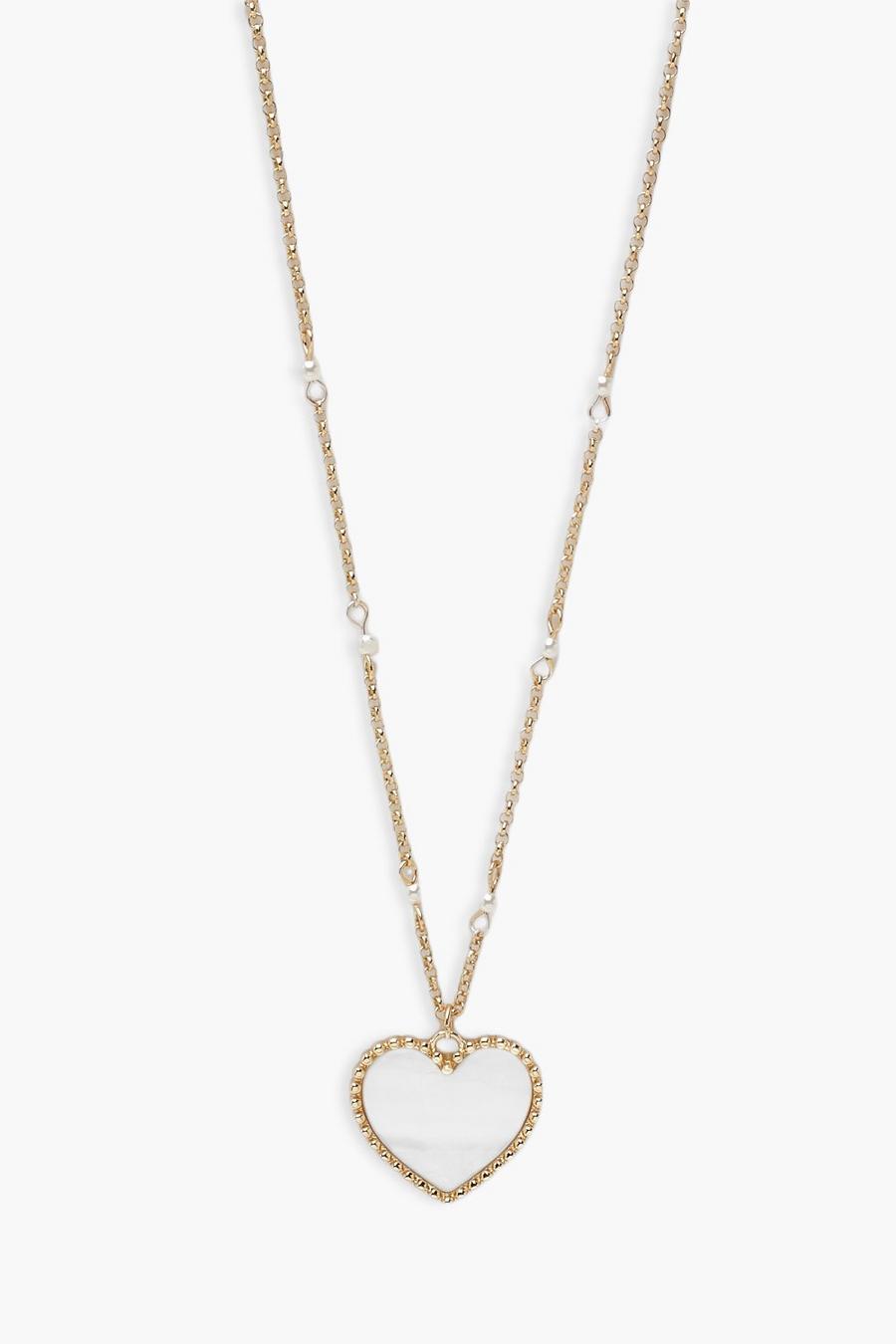 Gold Heart Pendant Pearl Necklace image number 1