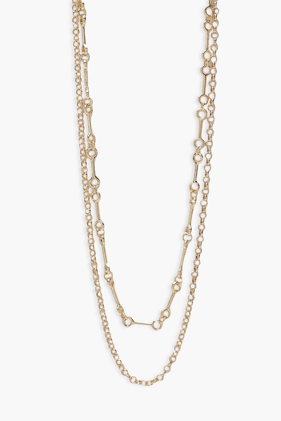 Gold Double Chain Bar Link Necklace